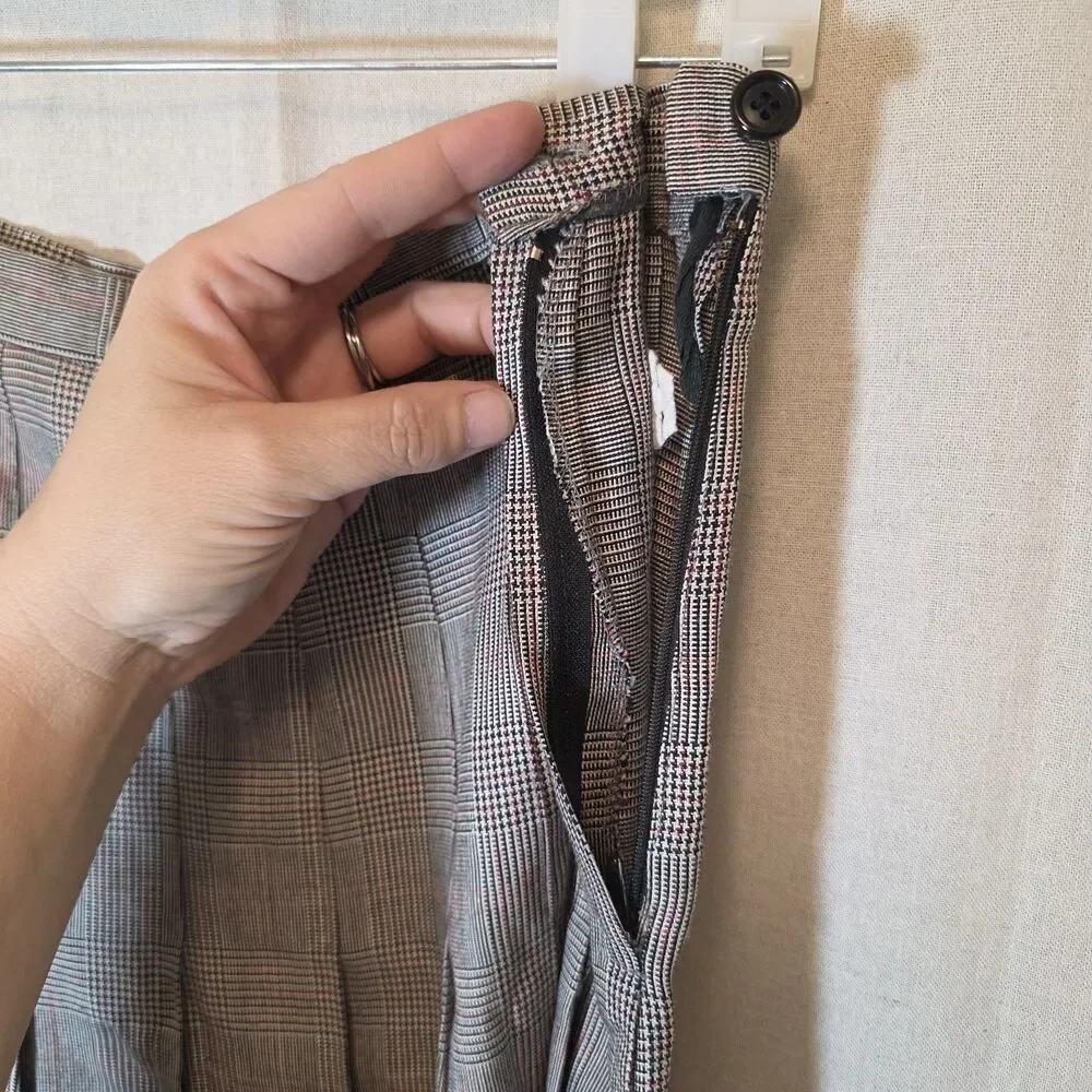 Vintage Glen Check Plaid Pleated Midi Skirt Womens 18 Side Zip FLAW - Picture 3 of 10